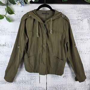 Brandy Melville Hailey Utility Jacket Olive Hooded Cargo OS